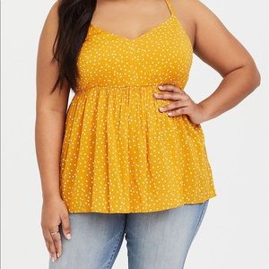 TORRID YELLOW , WHITE POLKA DOT PEPLUM TOP SIZE 2